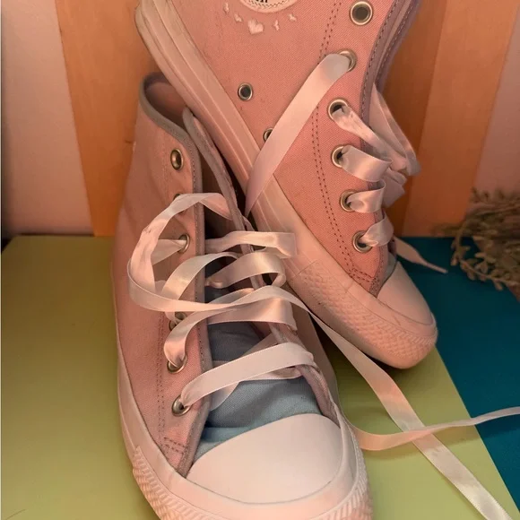 Converse All Stars Light Pink & Blue High-Top Sneakers - Picture 15 of 15